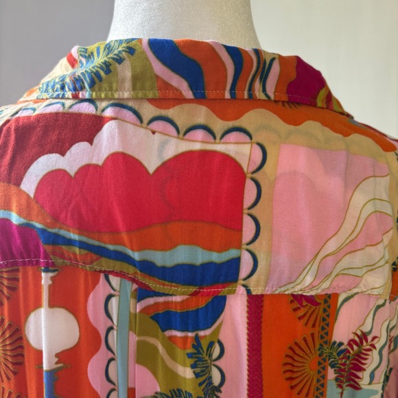 Maeve Anthropologie Bon Voyage Button Down‎ Short Sleeve Colorful Print Top Med - Picture 9 of 13